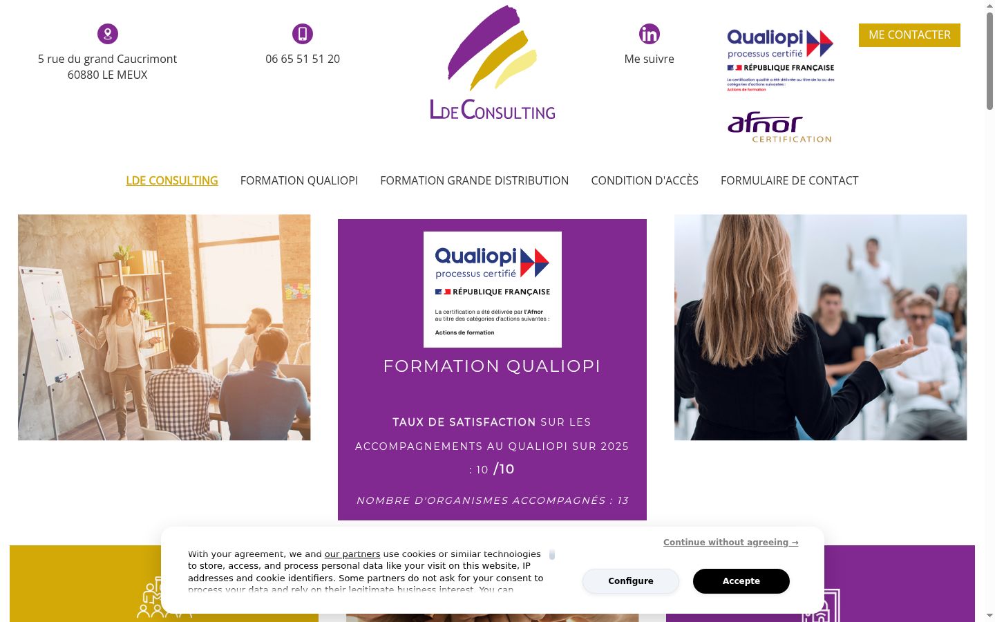 Captura de ecrã do banner de consentimento apresentado antes de qualquer interação