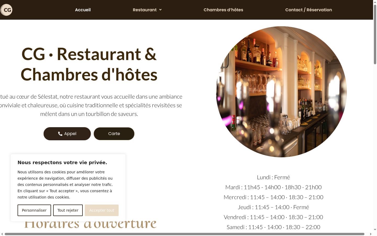 Capture d'écran de la bannière de consentement affichée avant toute interaction