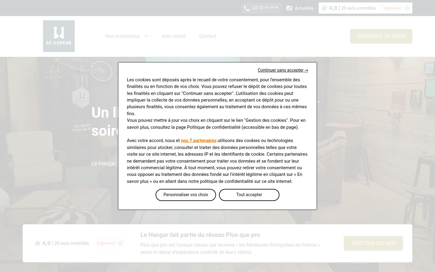 Capture d'écran de la bannière de consentement affichée avant toute interaction