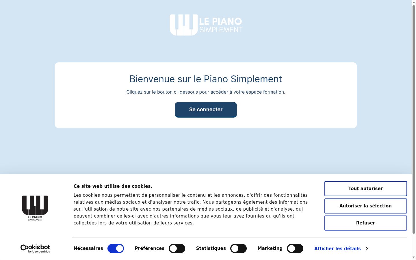 Capture d'écran de la bannière de consentement affichée avant toute interaction