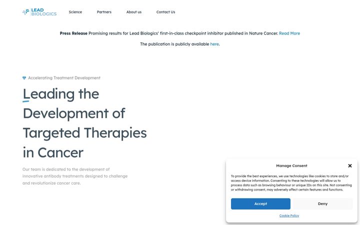 Screenshot of leadbiologics.com