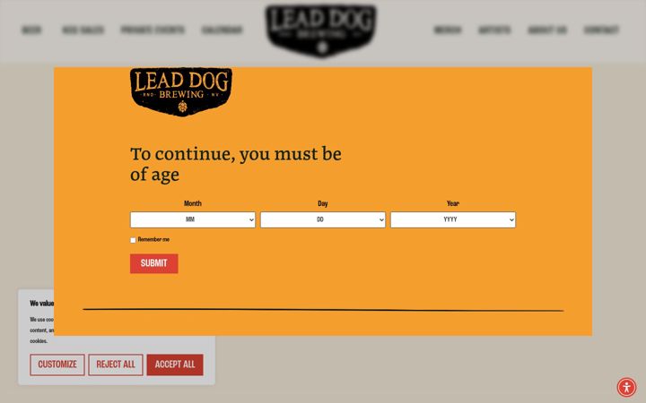Screenshot of leaddogbrewing.com