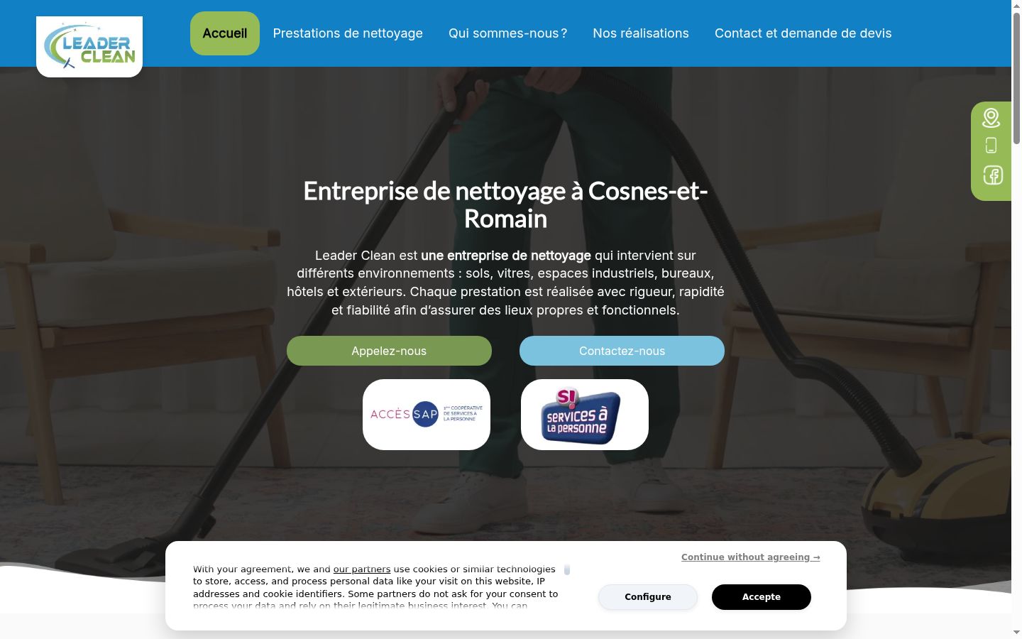Captura de ecrã do banner de consentimento apresentado antes de qualquer interação