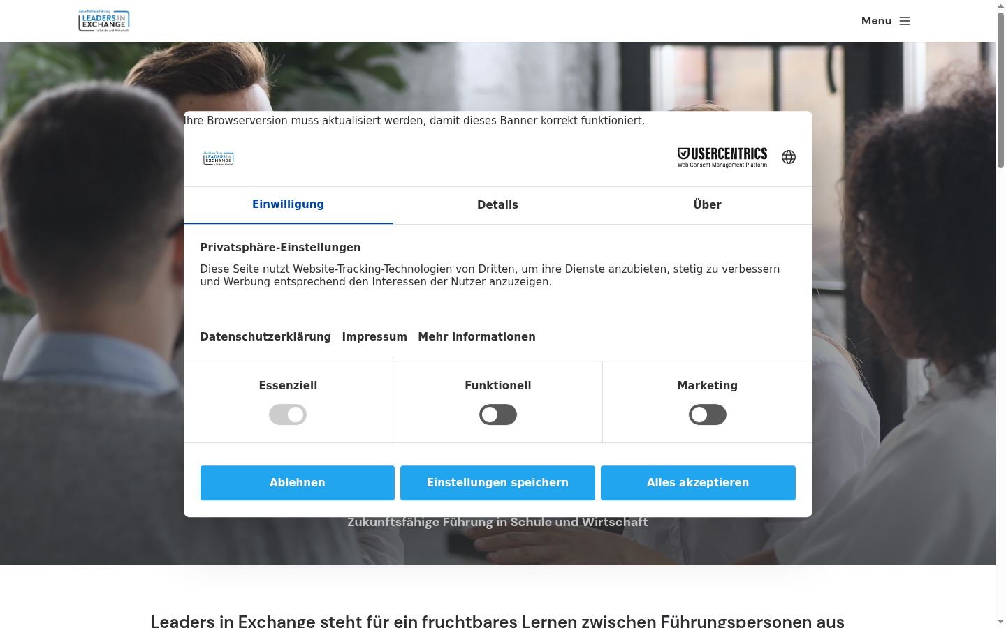 Képernyőkép a bármilyen interakció előtt megjelenő hozzájárulási bannerről