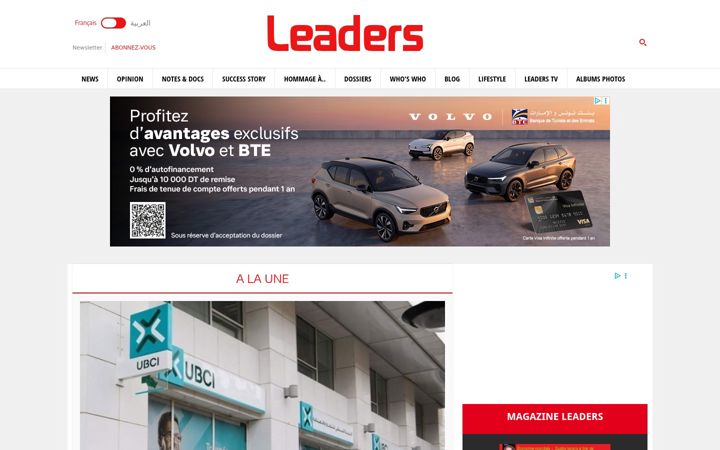 Screenshot of leaders.com.tn