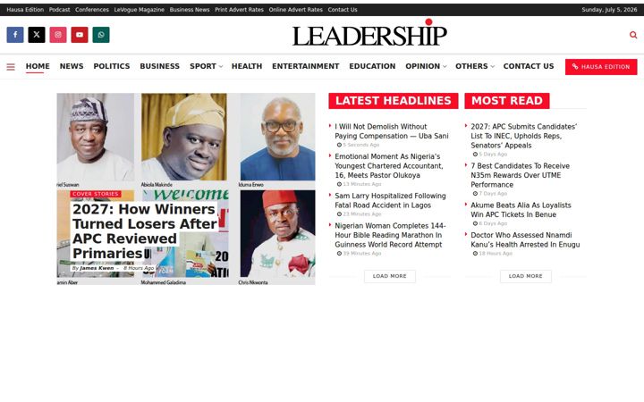 Screenshot of leadership.ng
