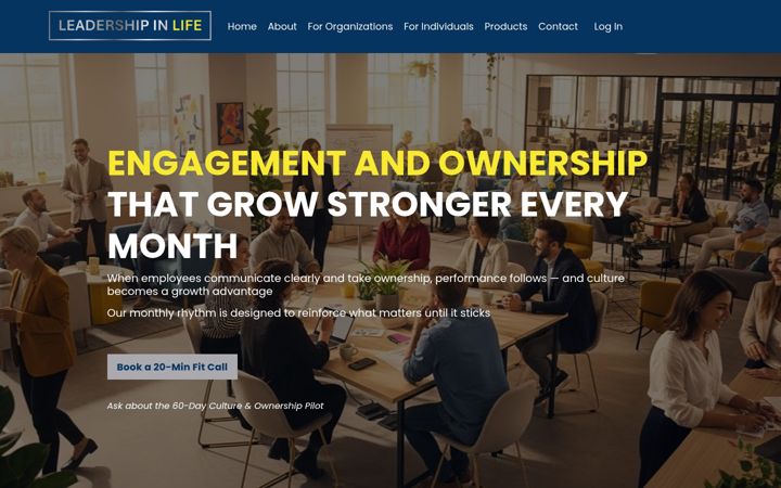 Captură de ecran a leadershipinlifecoaching.com