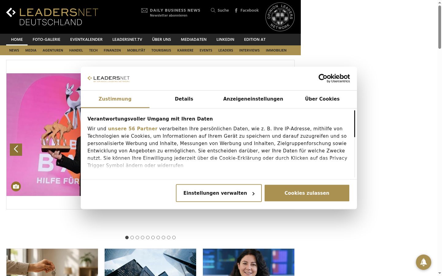Screenshot of the consent banner shown before any interaction