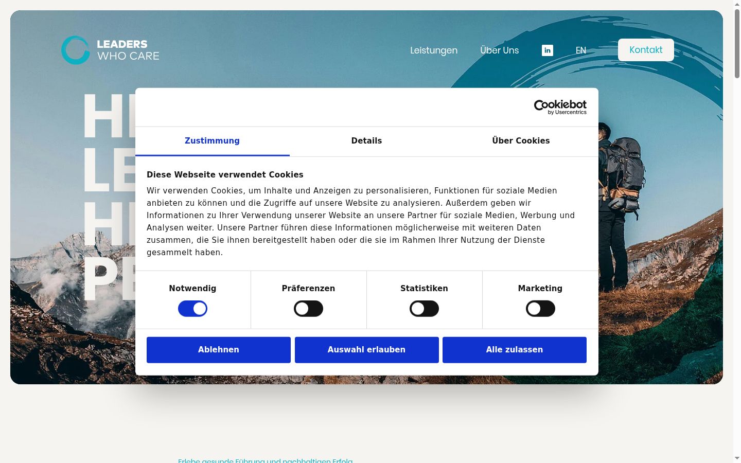 Posnetek zaslona pasice za privolitev, prikazane pred kakršno koli interakcijo
