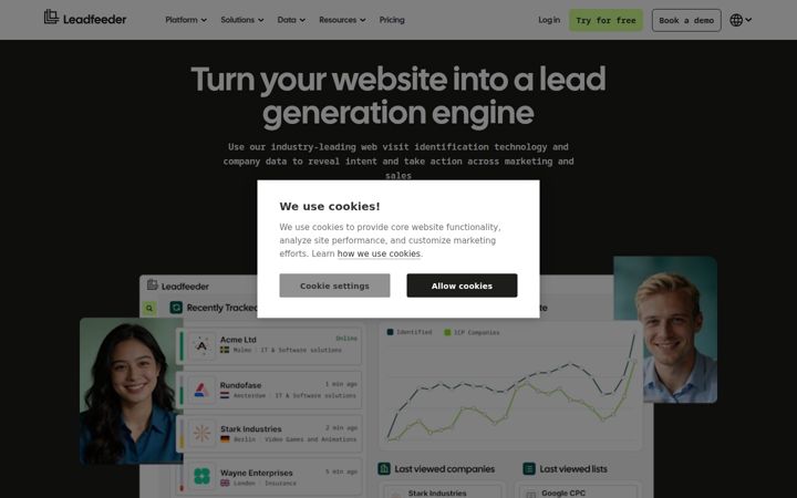 Snímek obrazovky leadfeeder.com