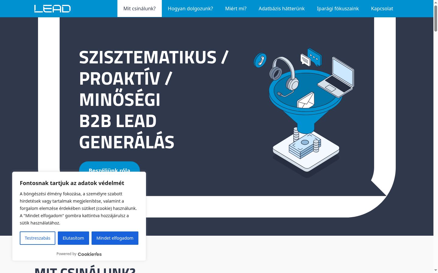 Képernyőkép a bármilyen interakció előtt megjelenő hozzájárulási bannerről