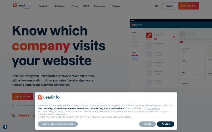 Skærmbillede af leadinfo.com