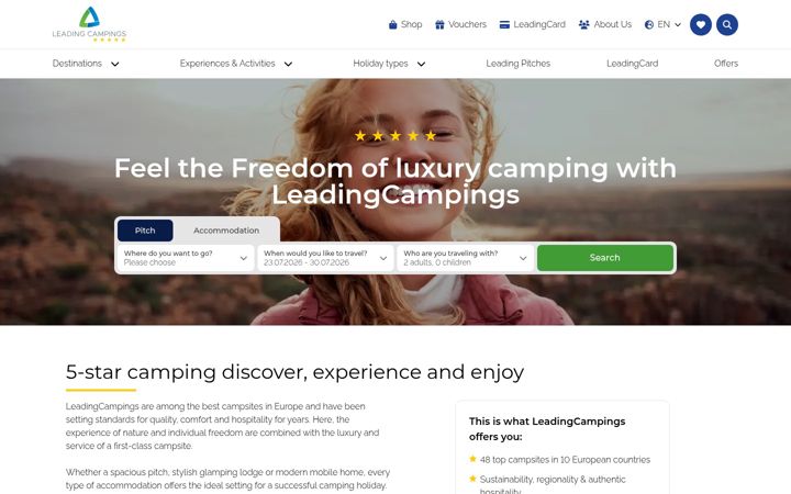 Skjámynd af leadingcampings.com