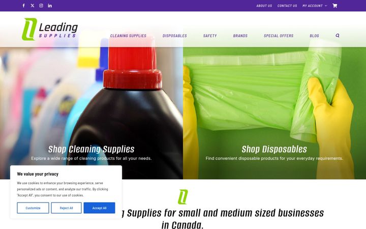 Screenshot of leadingsupplies.ca