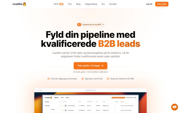 Screenshot of leadlist.dk