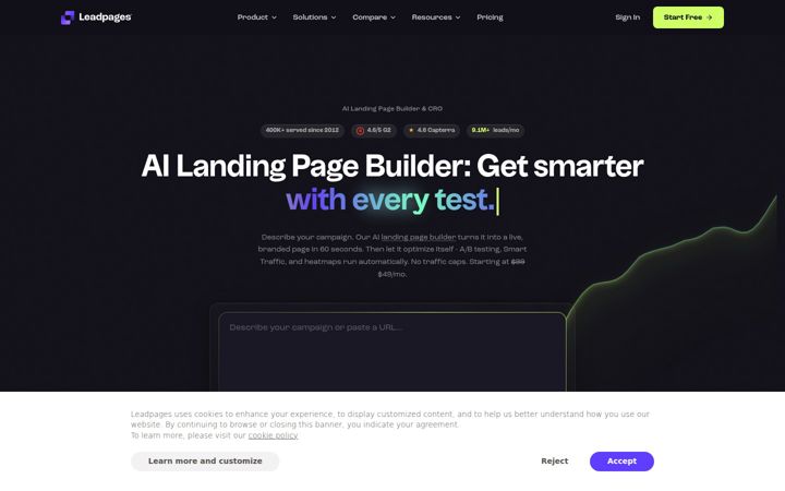 Screenshot of leadpages.com