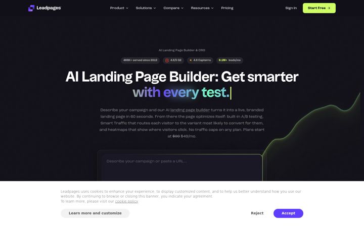 Snímek obrazovky leadpages.net