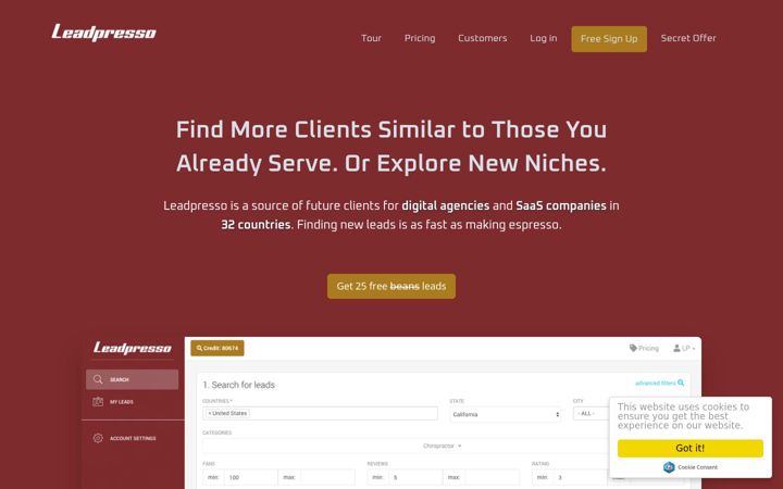 Screenshot of leadpresso.com