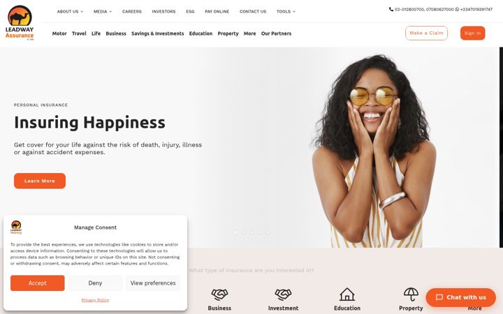 Screenshot of leadway.com
