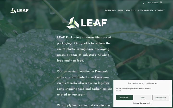 Screenshot of leafpackaging.dk