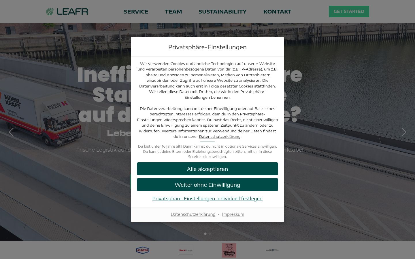 Sutikimo reklamjuostės, rodytos prieš bet kokią sąveiką, ekrano kopija