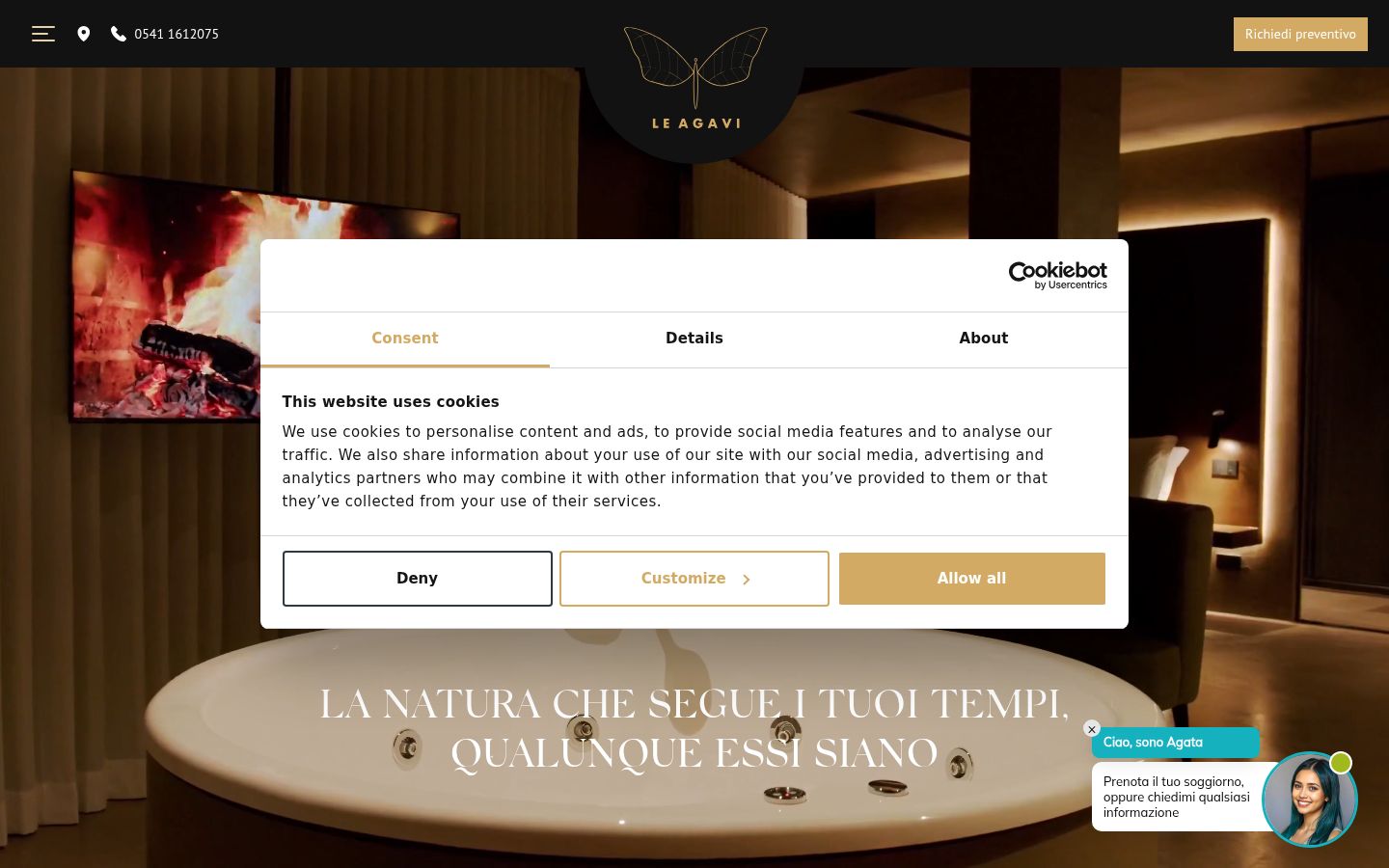Screenshot del banner di consenso mostrato prima di qualsiasi interazione