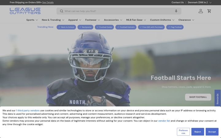 Screenshot of leagueoutfitters.com