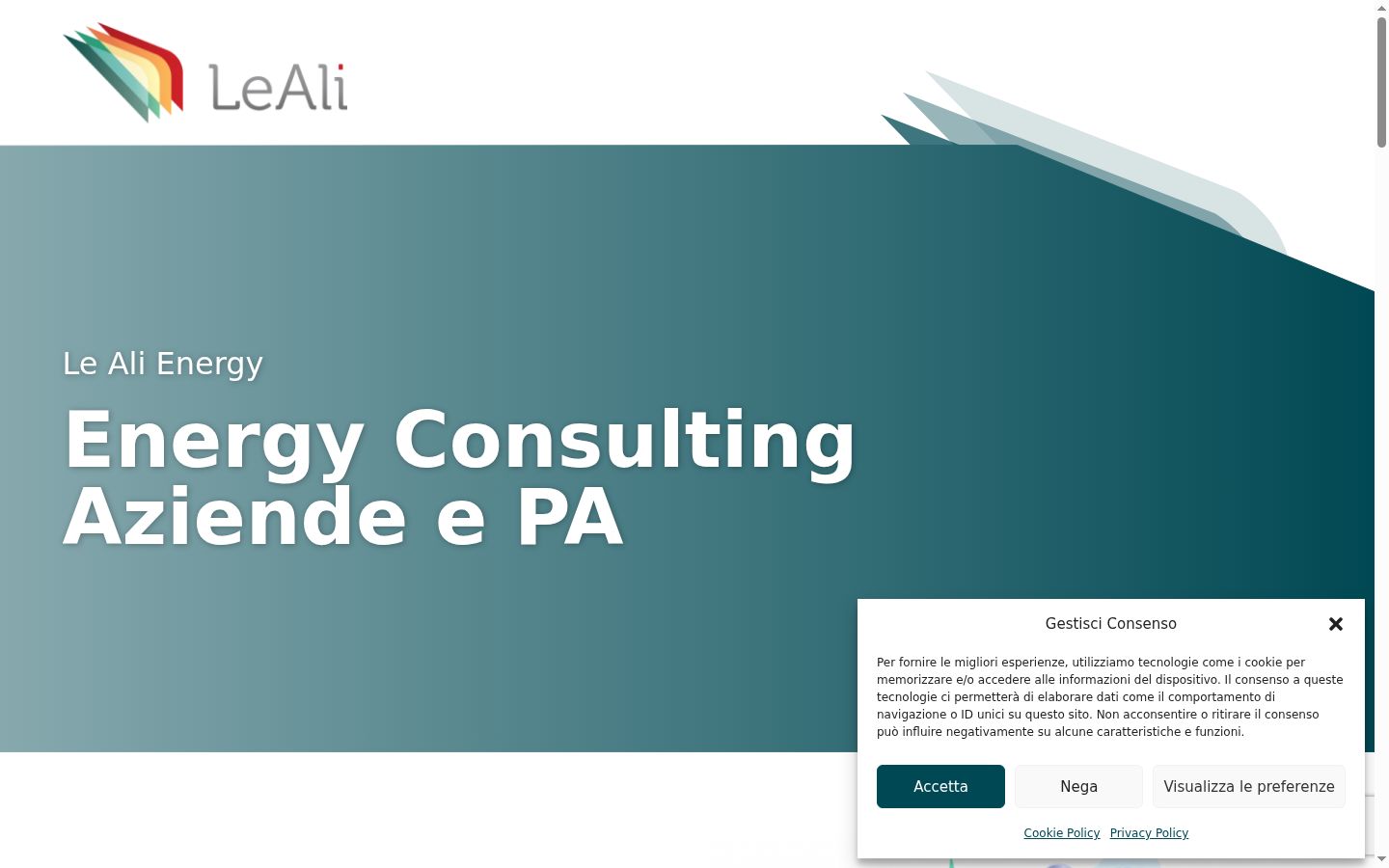 Screenshot del banner di consenso mostrato prima di qualsiasi interazione