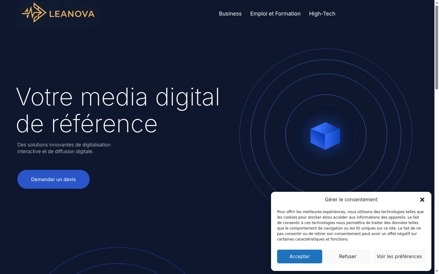 Screenshot del banner di consenso mostrato prima di qualsiasi interazione