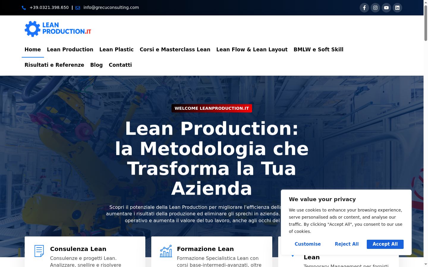 Screenshot del banner di consenso mostrato prima di qualsiasi interazione