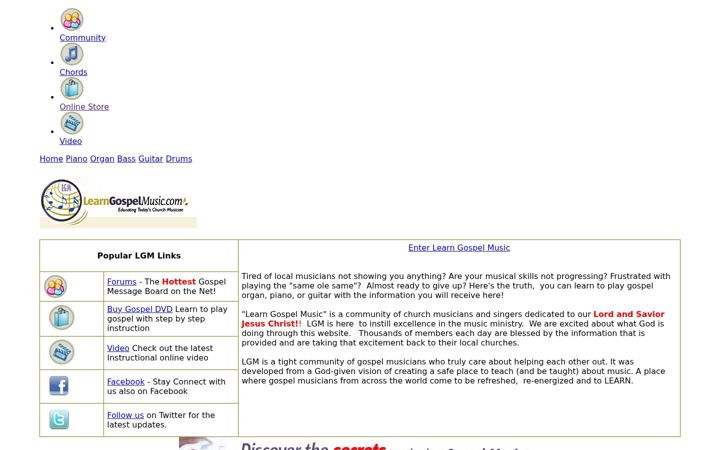 Screenshot of learngospelmusic.com