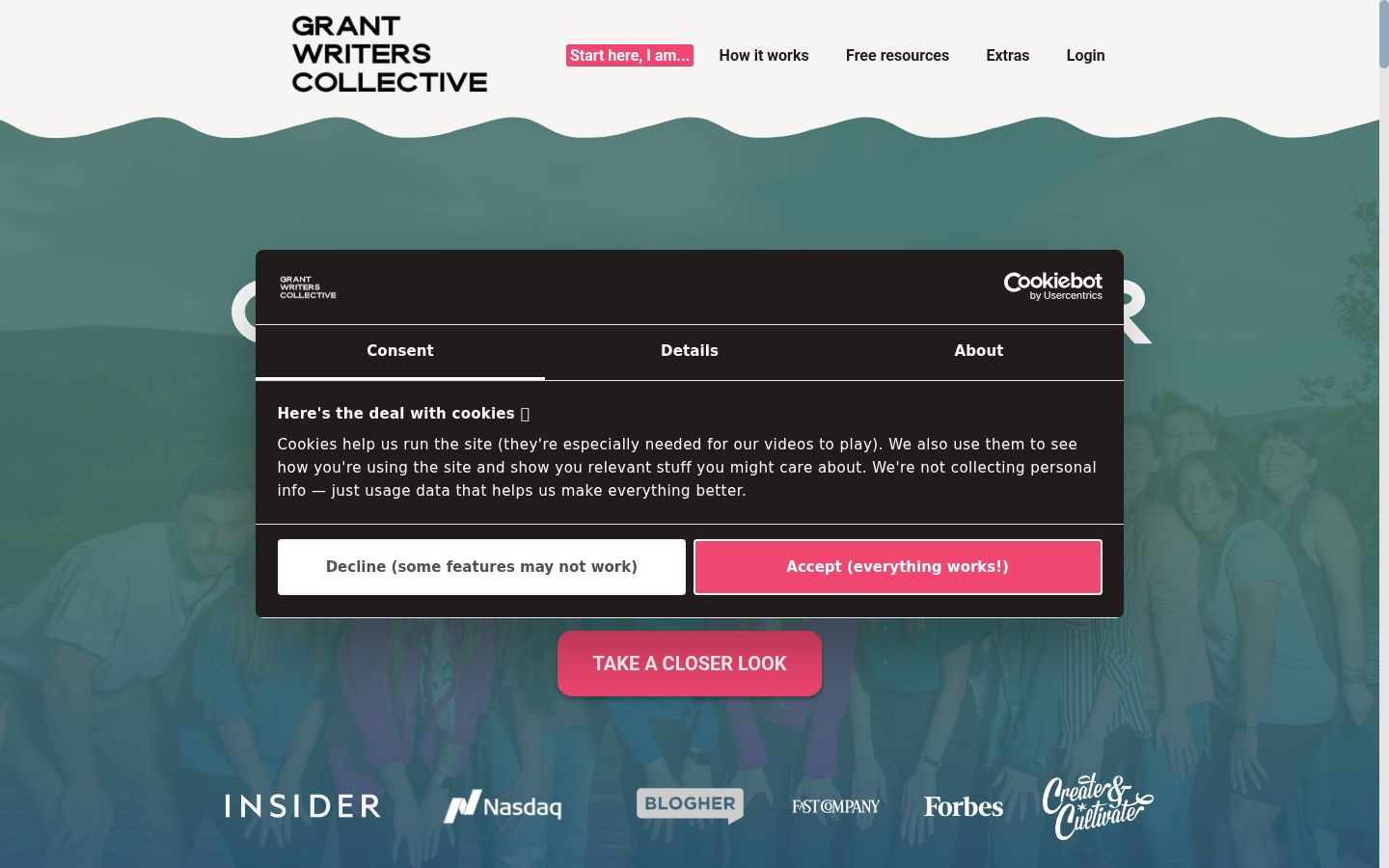 Captura de ecrã do banner de consentimento apresentado antes de qualquer interação