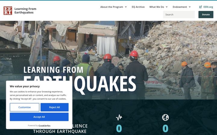 Screenshot of learningfromearthquakes.org