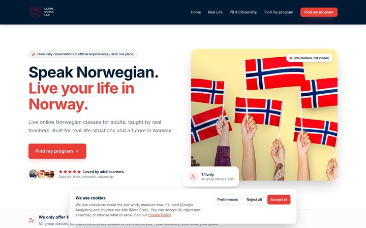 Screenshot of learnnorsklab.com