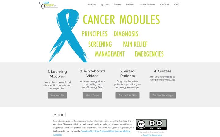Screenshot of learnoncology.ca