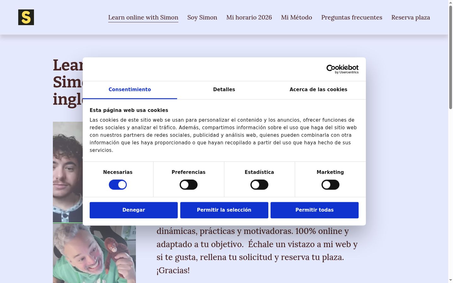 Captura de ecrã do banner de consentimento apresentado antes de qualquer interação