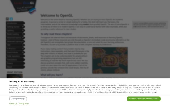 Screenshot of learnopengl.com