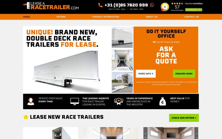 Screenshot of lease-a-racetrailer.com