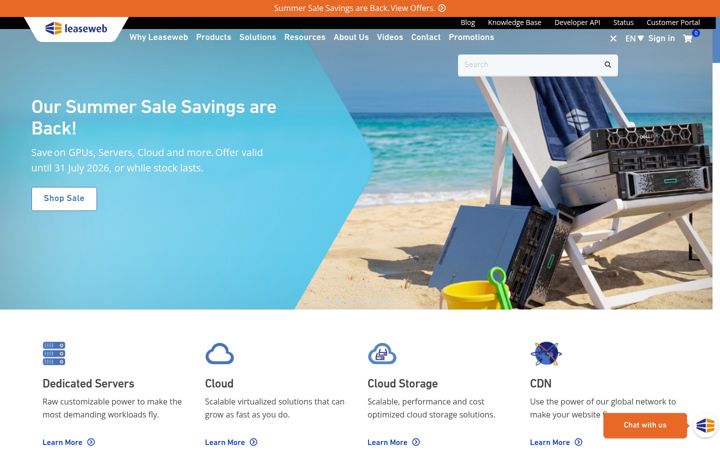 Snímek obrazovky leaseweb.com