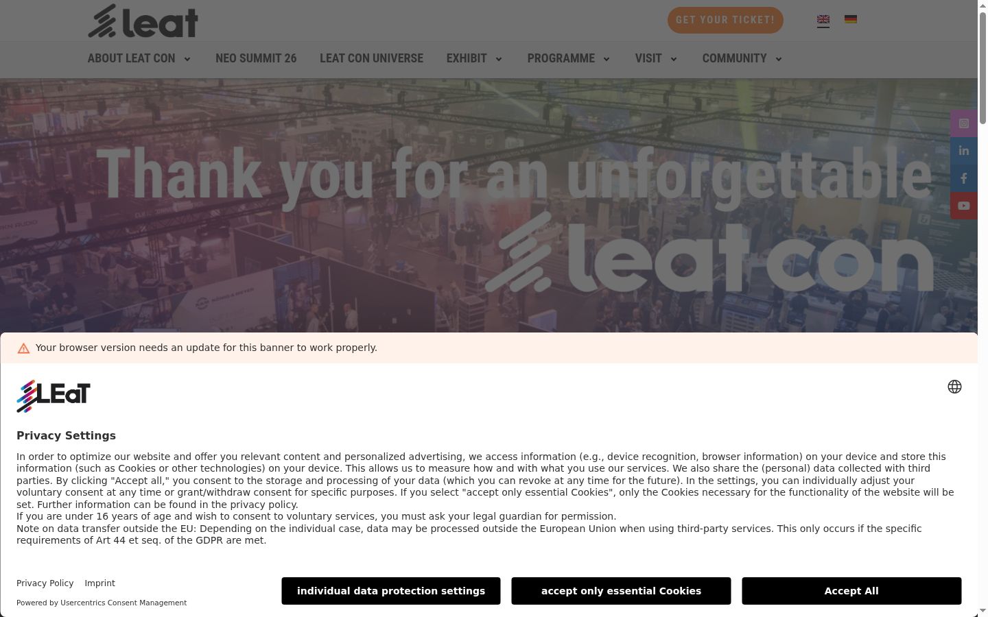 Screenshot des Einwilligungsbanners vor jeglicher Interaktion