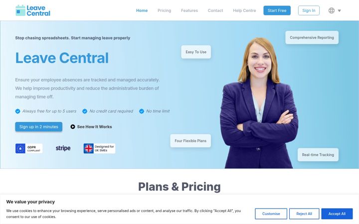 Screenshot of leavecentral.com