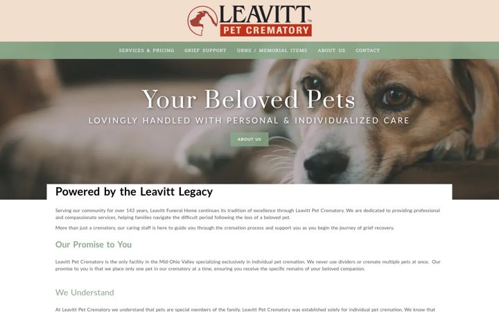 Screenshot of leavittpetcremation.com