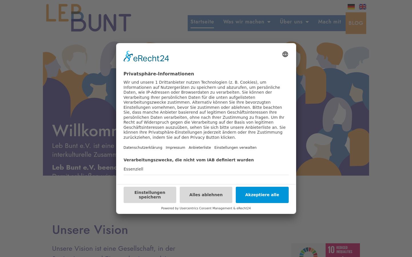 Screenshot del banner di consenso mostrato prima di qualsiasi interazione