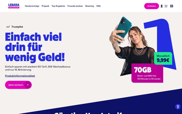 Screenshot of lebara.de
