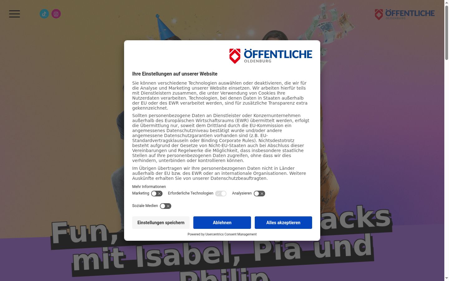 Snímek obrazovky baneru souhlasu zobrazeného před jakoukoli interakcí