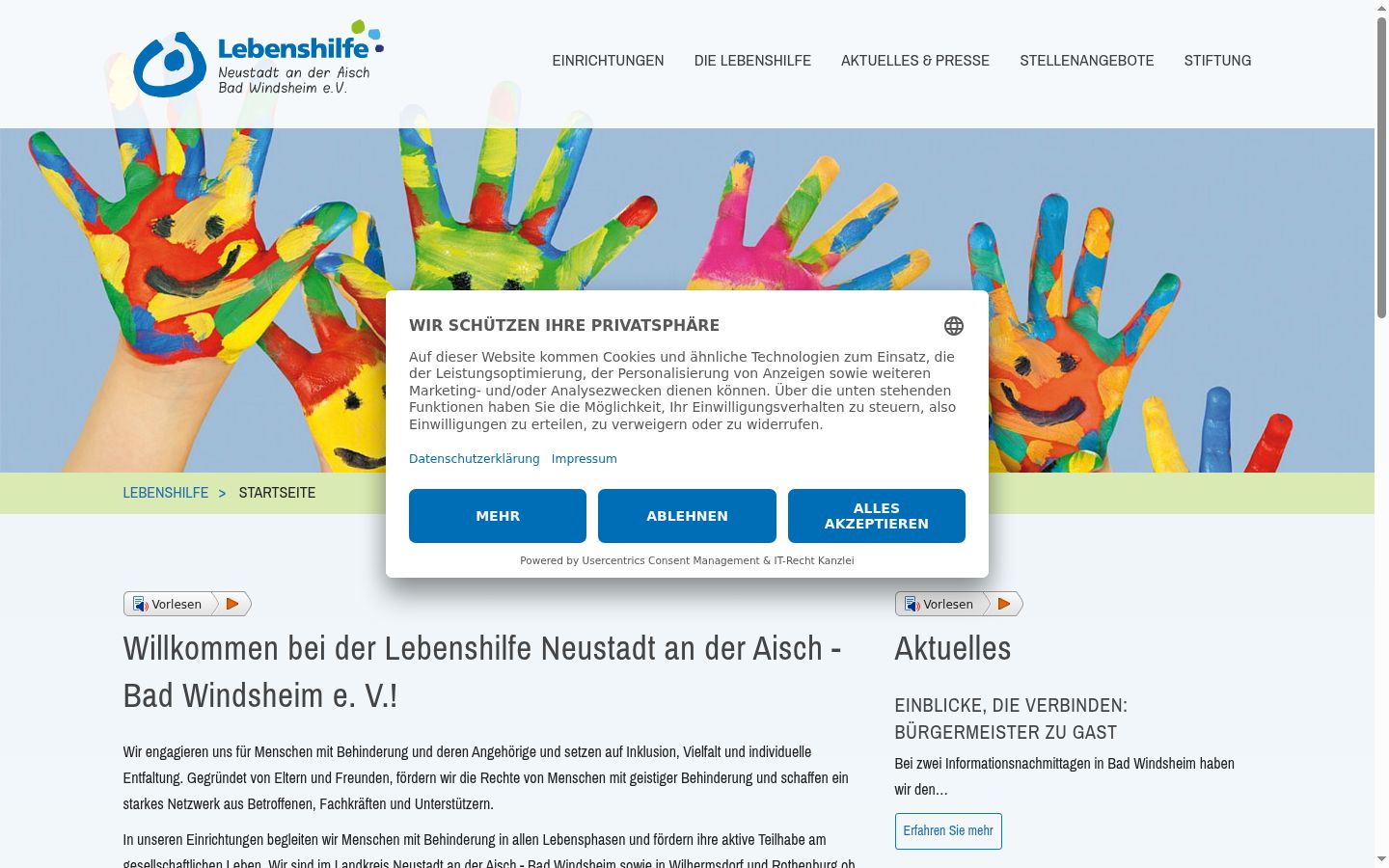 Screenshot of the consent banner shown before any interaction