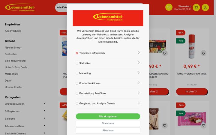 Screenshot of lebensmittel-sonderposten.de
