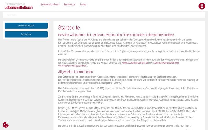 Screenshot of lebensmittelbuch.at