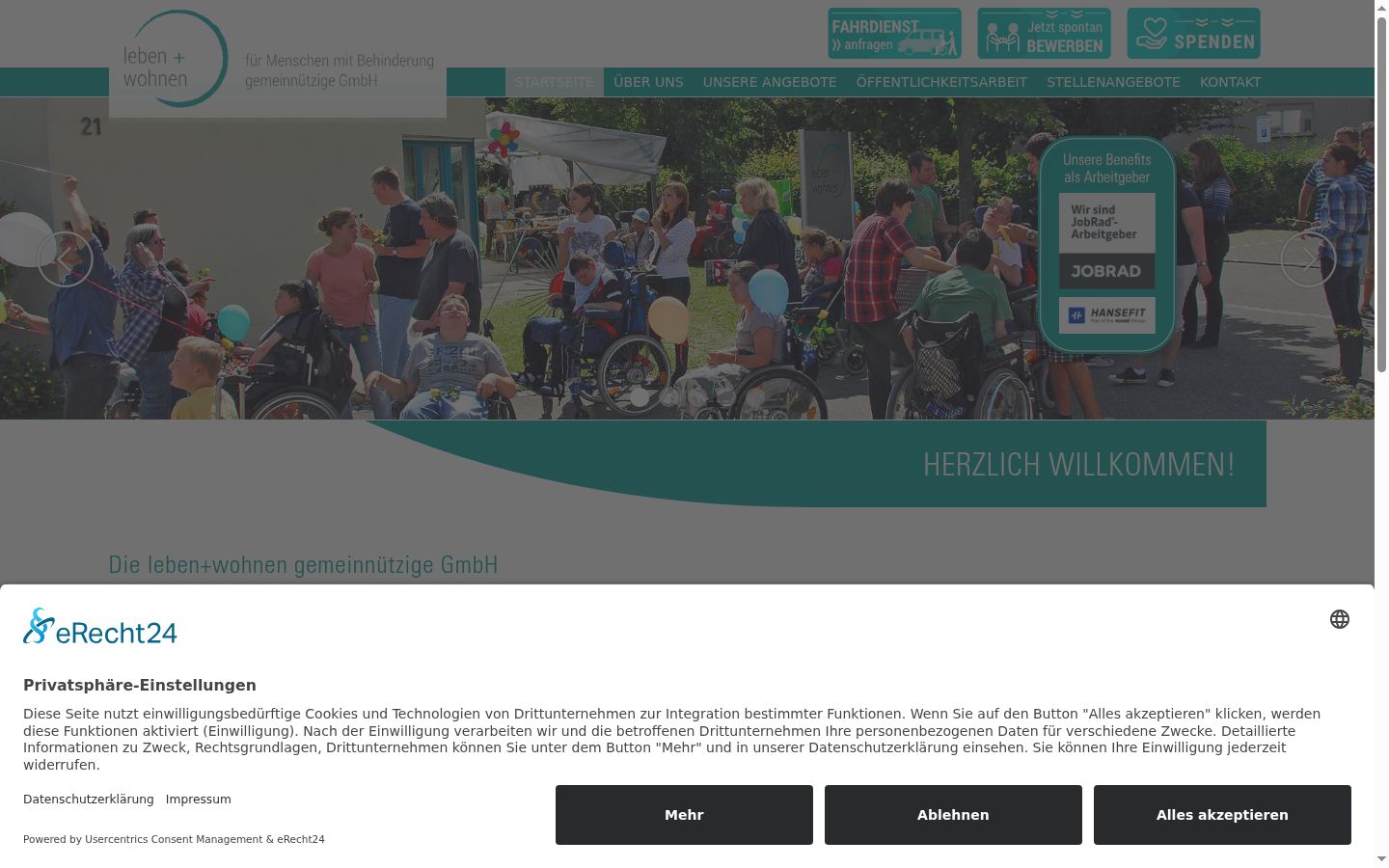 Screenshot des Einwilligungsbanners vor jeglicher Interaktion