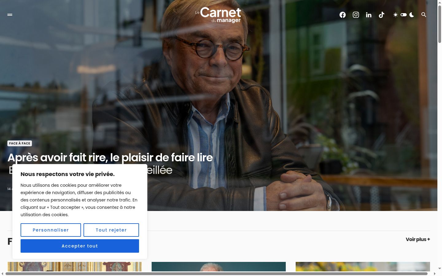 Capture d'écran de la bannière de consentement affichée avant toute interaction